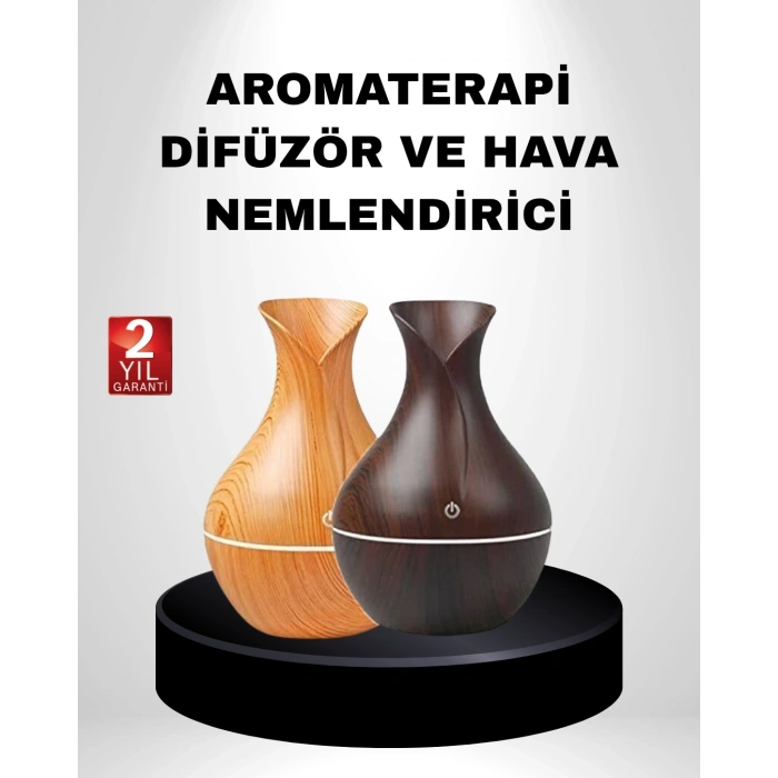 BFS Ahşap Desenli Aromaterapi Difüzör 130 ml Ultrasonik ve 7 Renk LED Işıklı