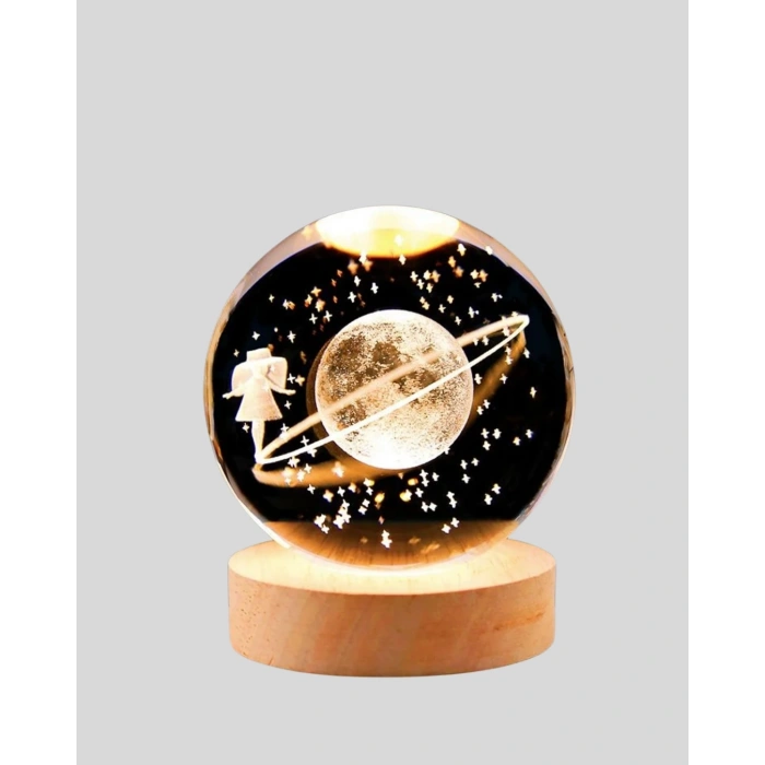 BFS Ahşap Standlı Sarı Işıklı Dekoratif Küre Kız Figürü Tasarım