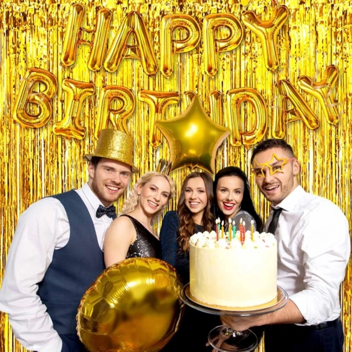 BFS     Altın Gold Renk Ekstra Metalize Parlak Saçaklı Arka Fon Perde İthal A Kalite 1x2 Metre