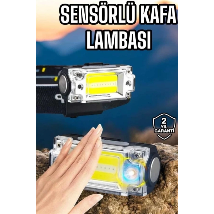 BFS Beyaz Led Işık Sensörlü Kafa Lambası Lityum Batarya Led El Fenerli Şarjlı