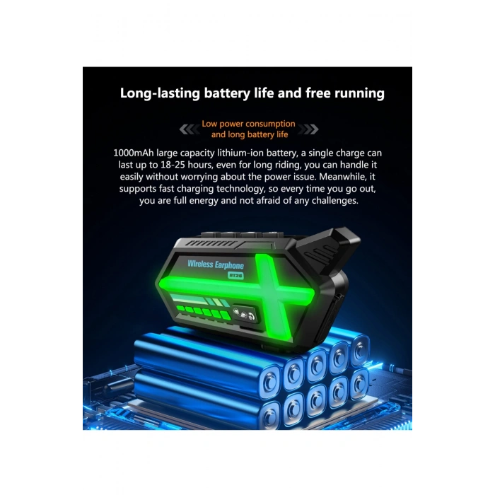 BFS Bt26 Motosiklet Kask Kulaklık Bluetooth Rgb Işıklı 2 Eşleşme Özellikli 1000 Mah Intercom