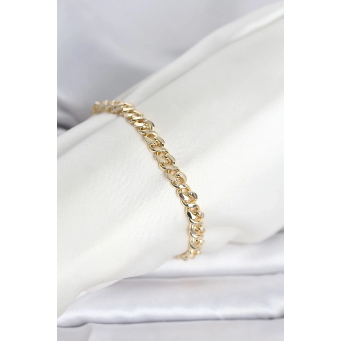 Mey İthalat® CM 14K Gold Renk Yassı Zincir Model Kadın Bileklik