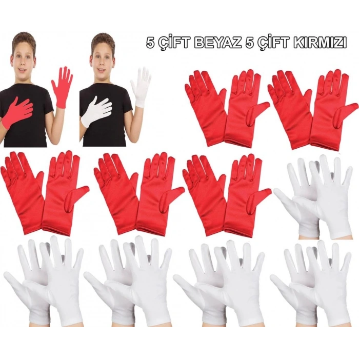 BFS   Çocuk Gösteri Eldiven Seti – 5 Çift Beyaz & 5 Çift Kırmızı