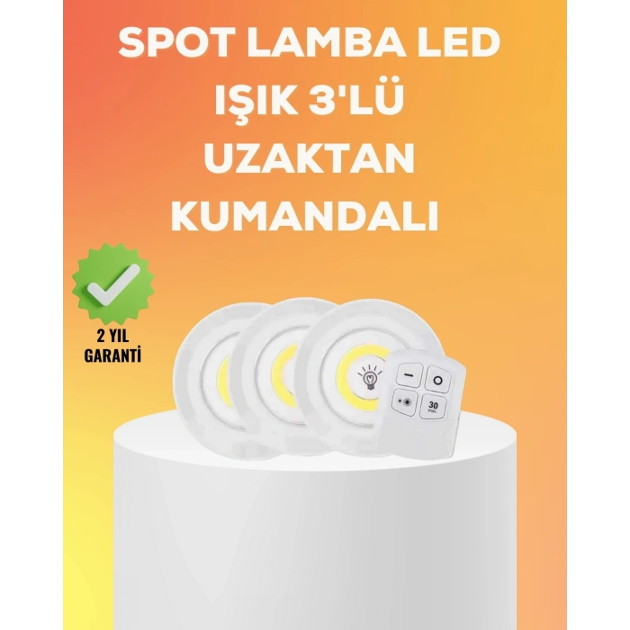 BFS Çok Amaçlı Kullanım İçin Kablosuz Yapışkanlı 3 Lü Uzaktan Kumandalı Led Spot Lamba