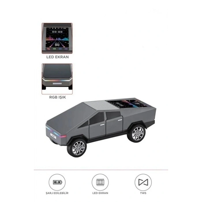 BFS D68 Cyber Model Araba Tasarımlı Bluetooth Hoparlör 15w Güçlü Ses Rgb Led /tws/usb Gri
