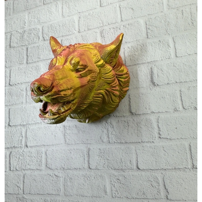 BFS Dekoratif Altın Gold Kurt Duvar Heykeli Asılabilir Hediyelik 25x19 cm