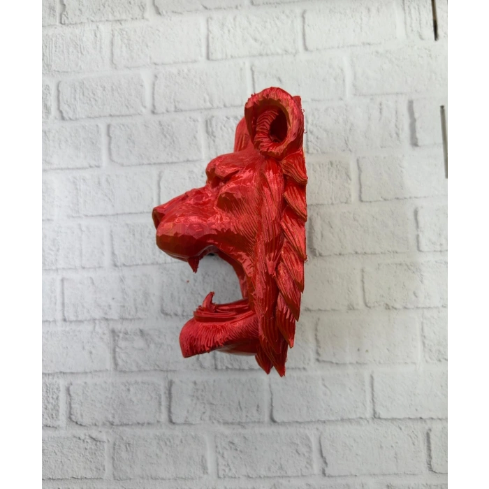 BFS Dekoratif Asılabilir Aslan Başı 3D Duvar Heykeli Gold Red 20x21 cm