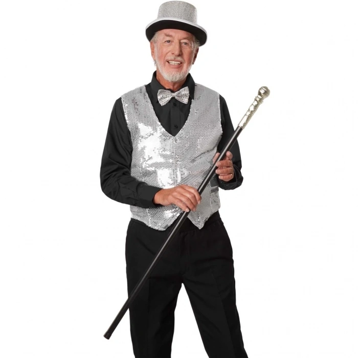 BFS   Gece Işıltısı Gümüş Payetli Pullu Papyon 7x2 cm