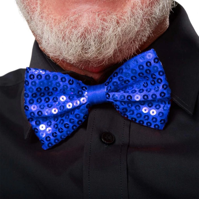 BFS   Gece Işıltısı Mavi Payetli Pullu Papyon 7x2 cm