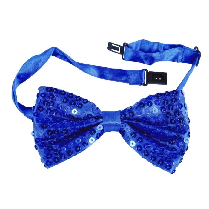 BFS   Gece Işıltısı Mavi Payetli Pullu Papyon 7x2 cm