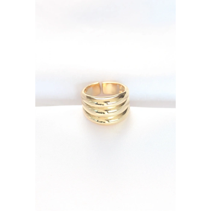 BFS Gold Renk Ayarlanabilir Çizgili Bombe Yüzük