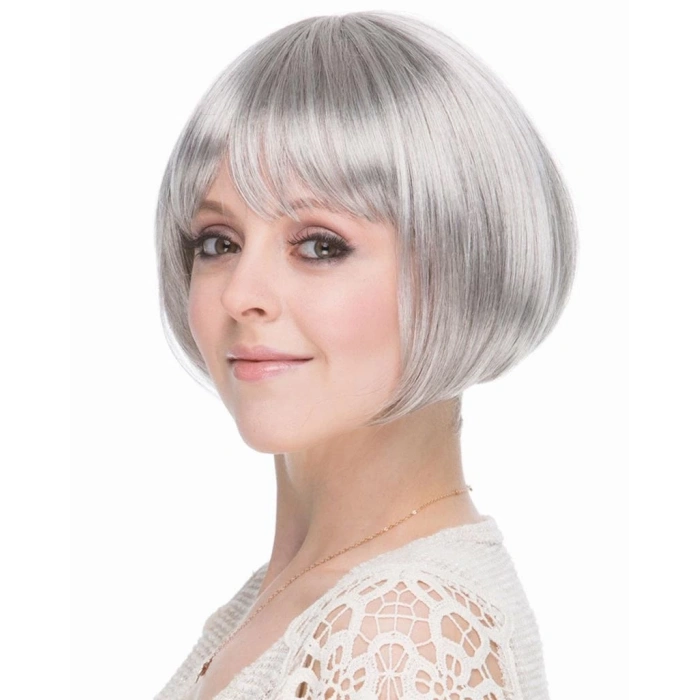 BFS   Gri Gümüş Renk Düz Kesim Astarlı Küt Parti Peruğu
