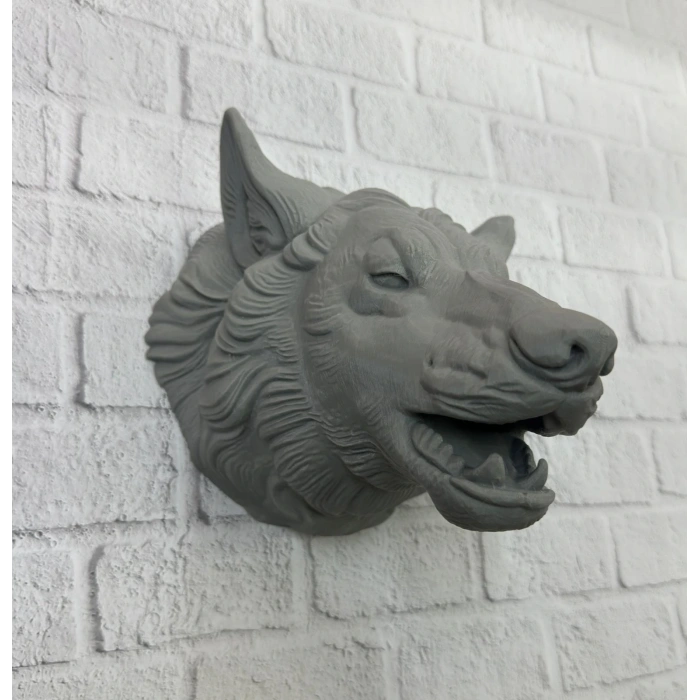 BFS Gri Kurt Başı Figürü Duvar Tipi Dekoratif Heykel Hediyelik