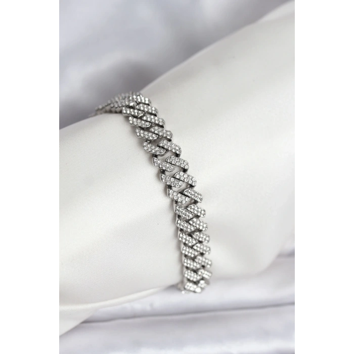 BFS Gümüş Renk Pirinç Cuba Chain Gurmet Bileklik