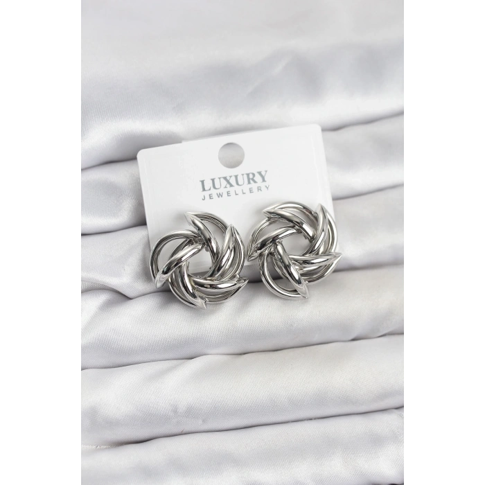 BFS Gümüş Renk Pirinç Keskin Sarmal Model Kadın Küpe