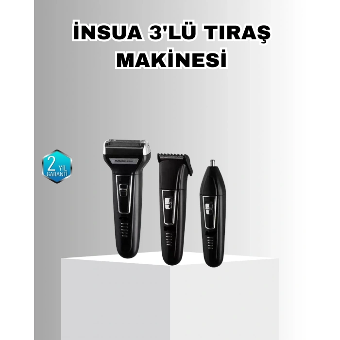 BFS İnsua Erkek Bakım Seti – 3 Başlıklı Şarjlı Tıraş Makinesi, 60 Dakika Kablosuz Kullanım