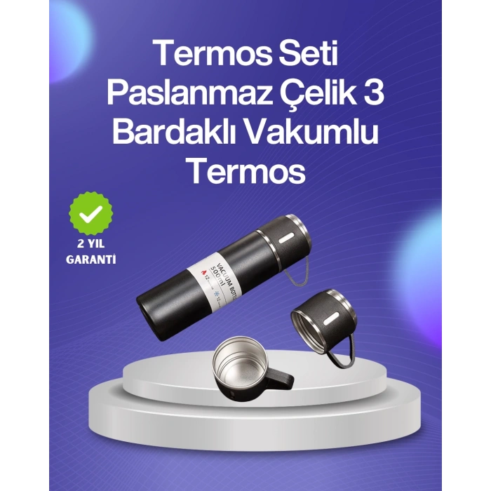 BFS Isıyı Uzun Süre Koruyan 500 ml Termos Seti | Çelik Gövde, 2 Bardaklı, Hediye Kutulu