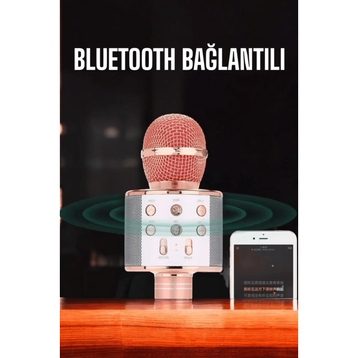 BFS Kablosuz Bluetooth Karaoke Mikrofon USB ve AUX Girişli, Yüksek Ses Kalitesi