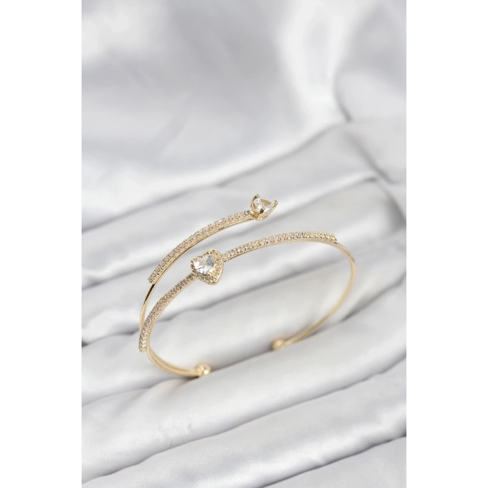 BFS Kalp Model Pirinç Gold Renk Kadın Bileklik