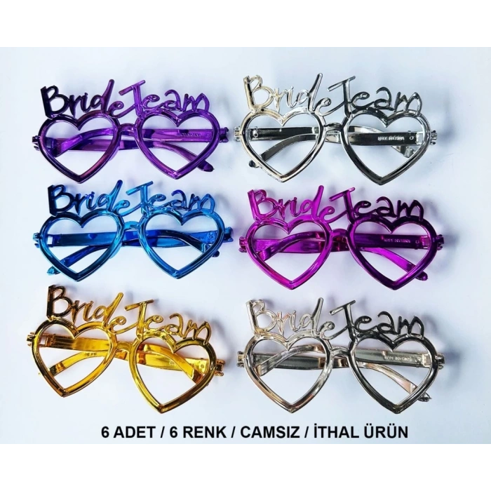 BFS  Kalpli Bride Team Gözlük Seti 6 Renk - Kına & Düğün Partileri İçin