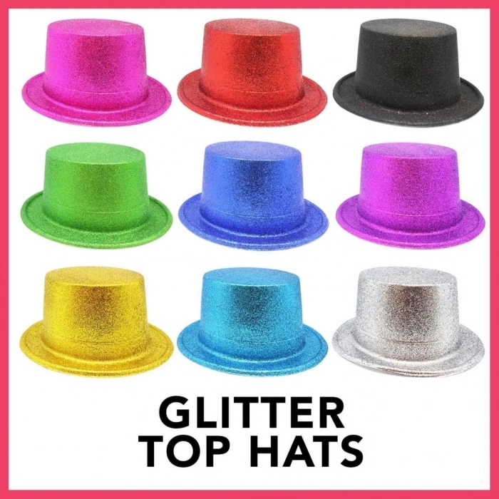 BFS   Karışık Renk Simli Silindir Parti Şapkaları (12 Adet)