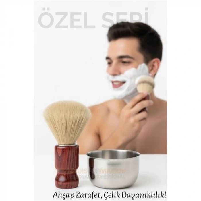 BFS Klasik Tıraş Seti – Ahşap Saplı Fırça & 304 Paslanmaz Çelik Tıraş Tası