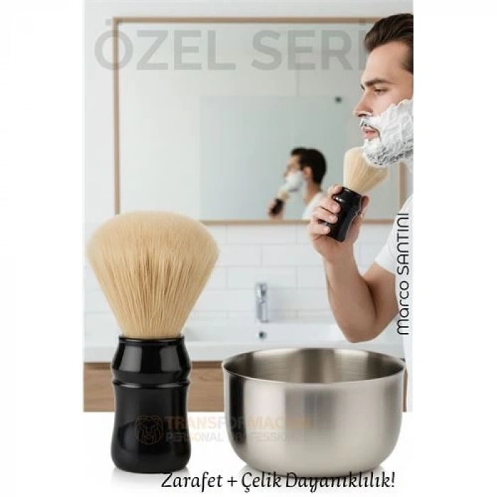 BFS Klasik Tıraş Seti – Ahşap Saplı Fırça & 304 Paslanmaz Çelik Tıraş Tası