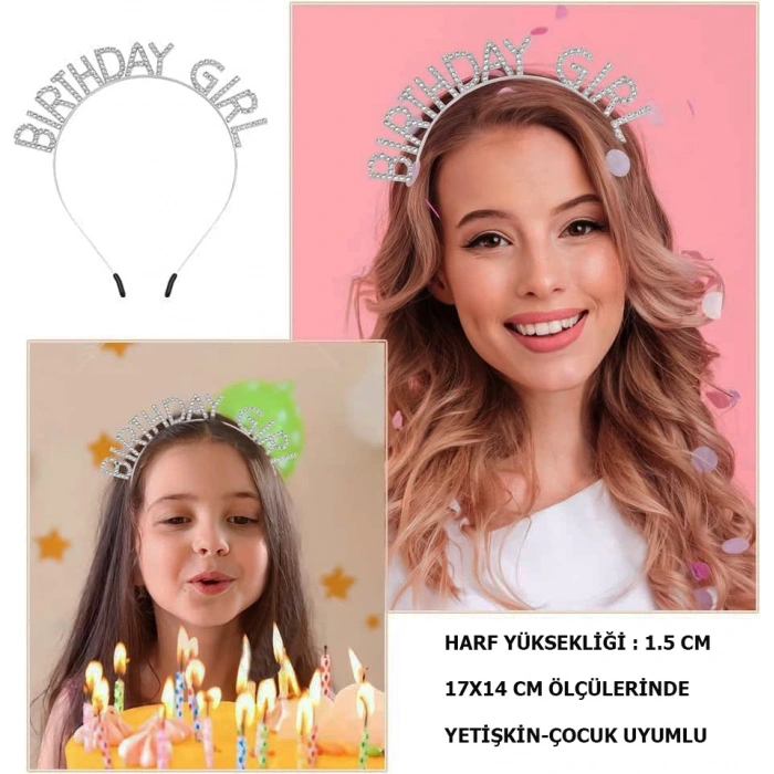 BFS   KristalTaşlıGümüşBirthdayGirlYazılıDoğumGünüPartiTacı19x11cm
