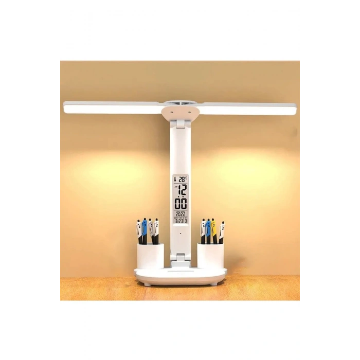 BFS Led Dokunmatik Katlanabilir Masa Lambası Takvim Sıcaklık Saat Şarjlı Masa Lambası