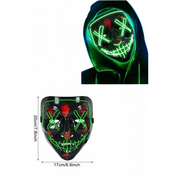 BFS Led Işıklı Neon Maske Cadılar Bayramı Maskesi Korkunç Korku Maskesi