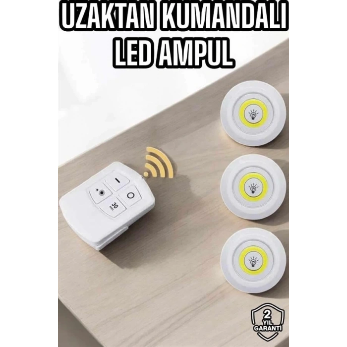 BFS Led Lamba 3lü Uzaktan Kumandalı Yapışkanlı Beyaz Işık