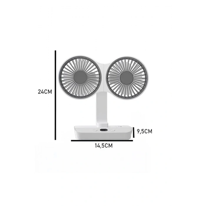 BFS Masaüstü Dijital Ekranlı Çift Fanlı Led Işıklı Soğutucu Fan Ev Ofis Şarjlı Vantilatör