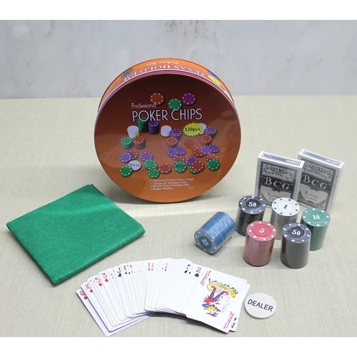 BFS Metal Kutulu 120 Chip Ve 2 Adet İskambil  Kağit Setine Sahip Poker Oyunu Alk3535
