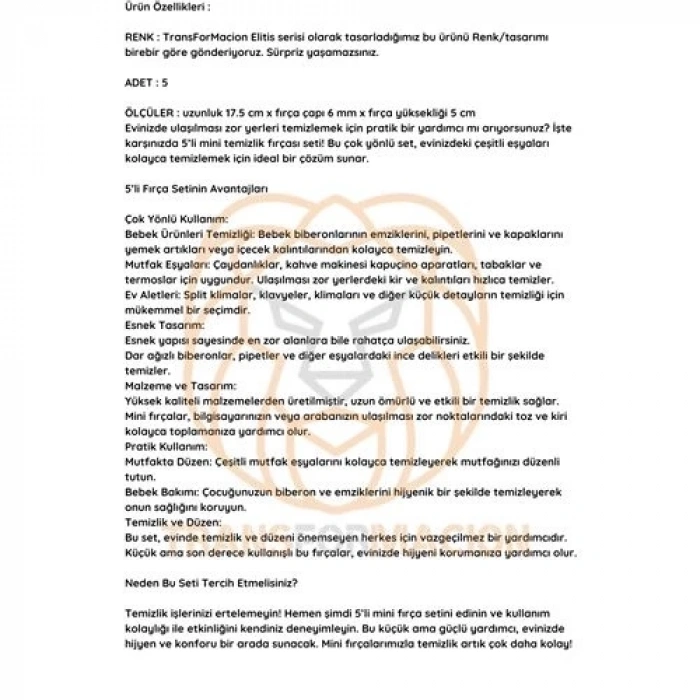 BFS Mikro Fırça Klima Biberon Pipet Fırçası 5 Adet