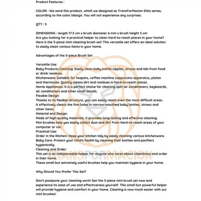 BFS Mikro Fırça Klima Biberon Pipet Fırçası 5 Adet