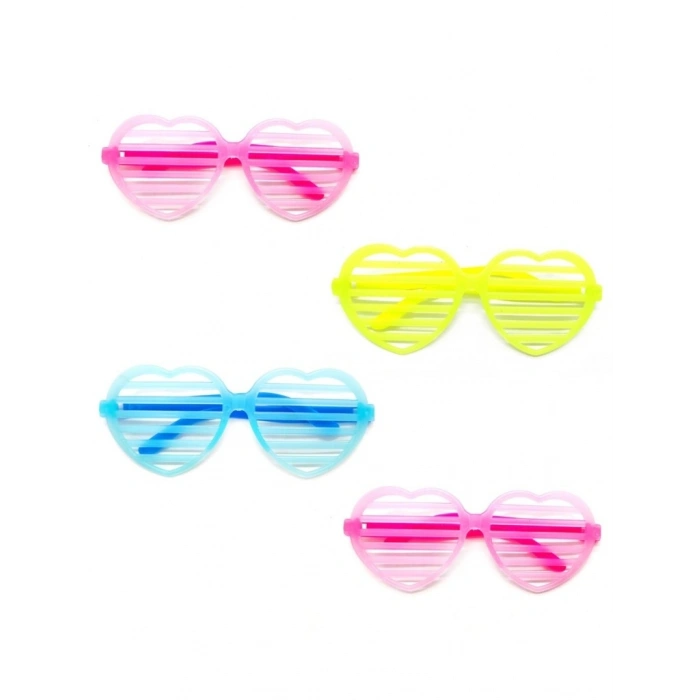 BFS Neon Fosforlu Kalp Panjur Gözlük 12 Adet – 80’ler 90’lar Parti Stili