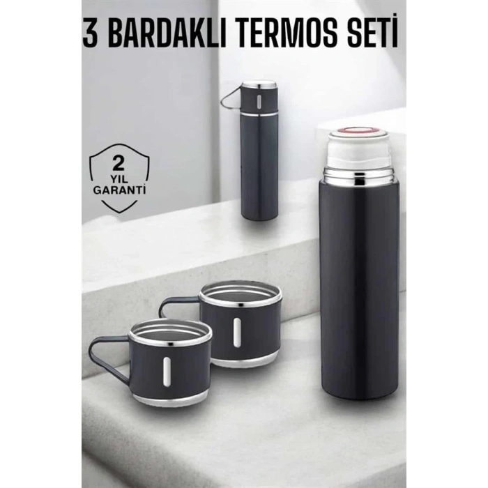 BFS Paslanmaz Çelik 3’lü Termos Seti Vakumlu ve 8 Saat Isı Koruma