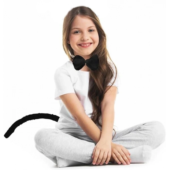 BFS   Peluş Siyah Renk Kuyruk ve Papyon Yetişkin Çocuk Uyumlu