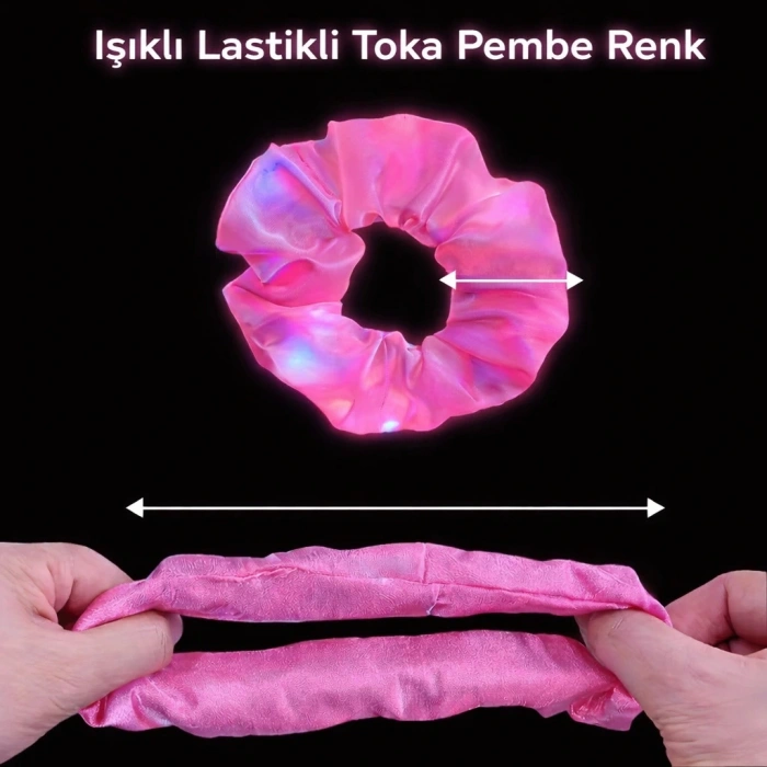 BFS Pembe Renk Led Işıklı Lastikli Saç Tokası - 3 Modlu Festival & Parti Saç Tokası