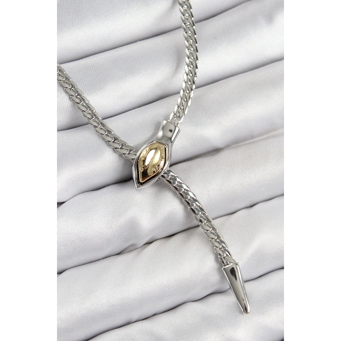 BFS Pirinç Asansörlü Yılan Model Gümüş Renk Kadın Kolye