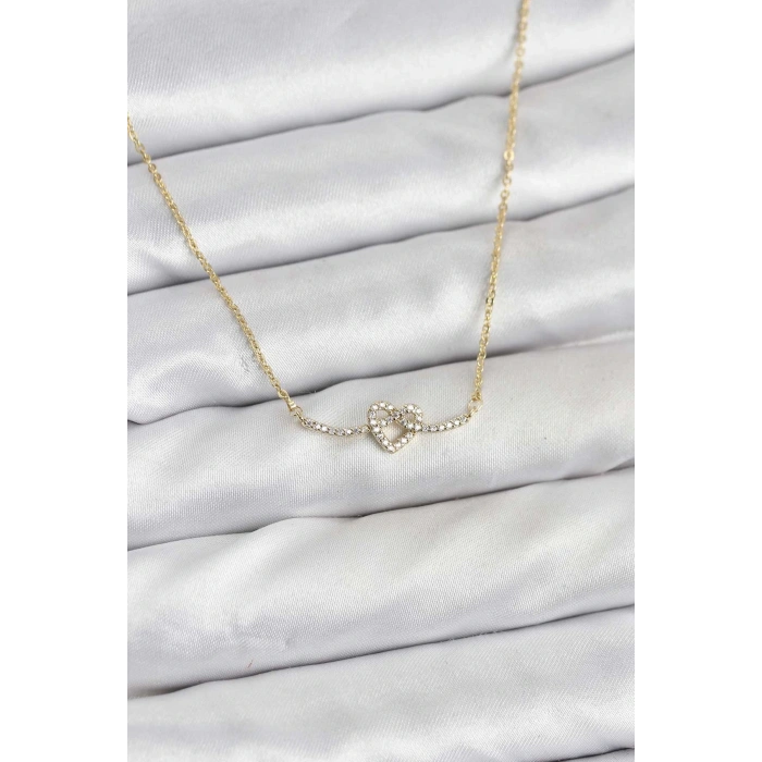 BFS Pirinç Gold Renk Düğüm Kalp Model Kadın Kolye