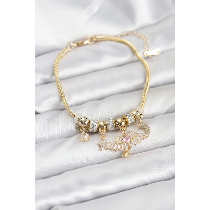 BFS Pirinç Gold Renk Kanatlı Charmlı Kadın Bileklik