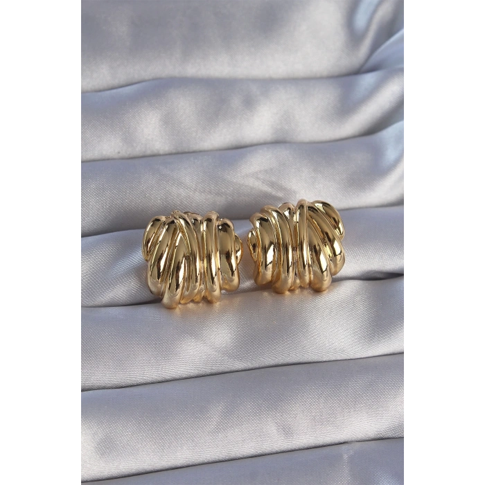 BFS Pirinç Gold Renk Tırtıklı Bombe Model Küpe