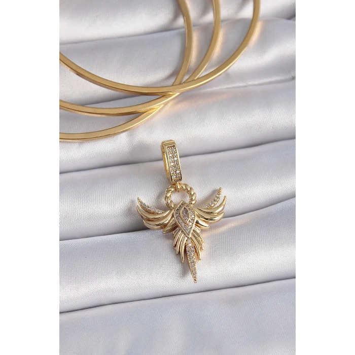 BFS Pirinç Gold Renk Zirkon Taşlı Anka Kuşu Model Ajda Charm