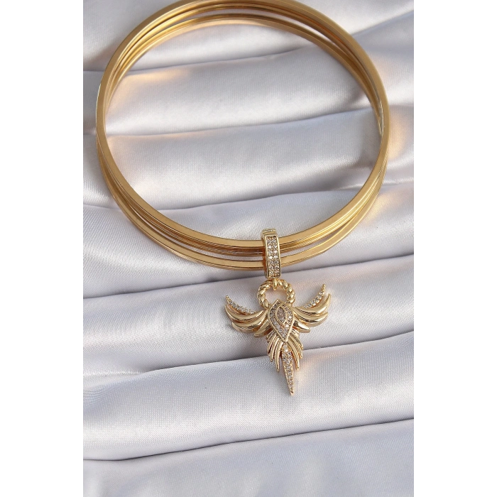 BFS Pirinç Gold Renk Zirkon Taşlı Anka Kuşu Model Ajda Charm