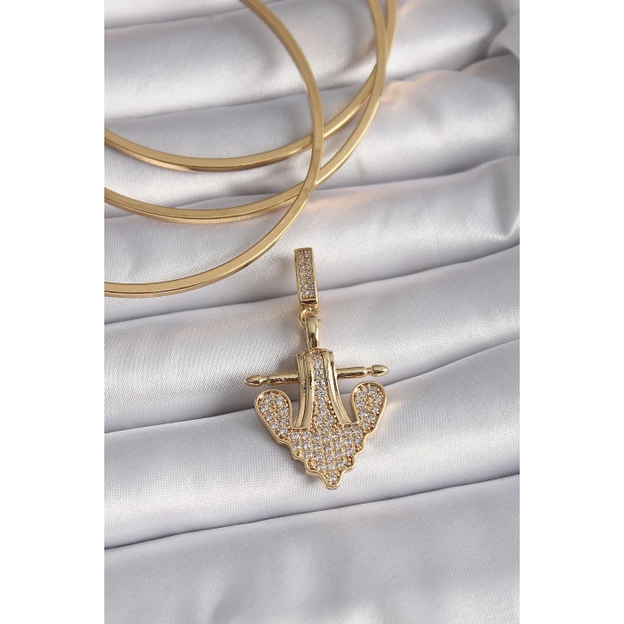 BFS Pirinç Gold Renk Zirkon Taşlı Çapa Model Ajda Charm