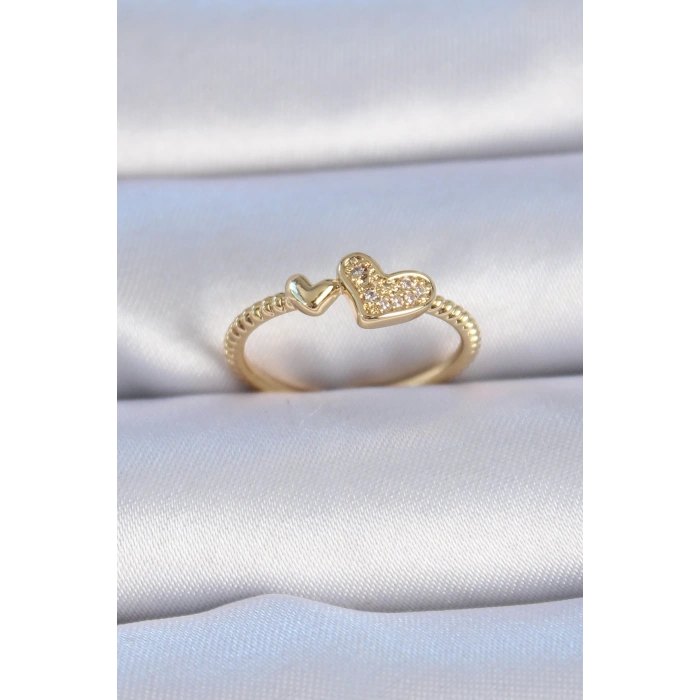 BFS Pirinç Gold Renk Zirkon Taşlı Kalp Model Kadın Yüzük