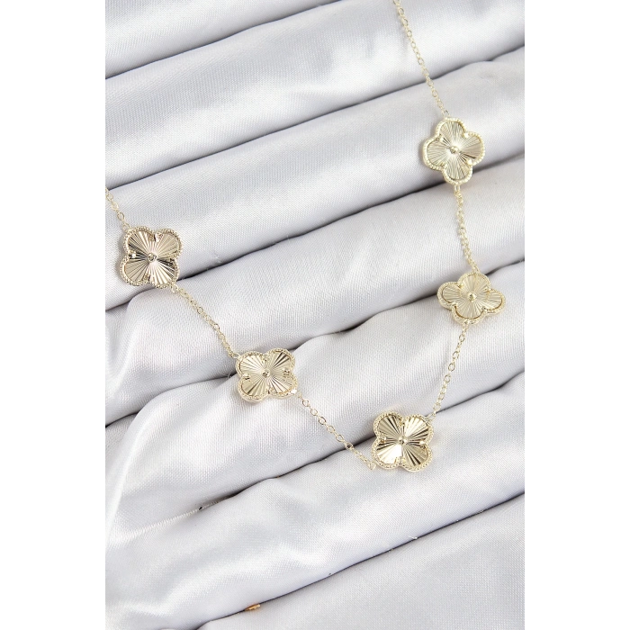 BFS Pirinç VIP Yonca Model Gold Renk Kadın Kolye