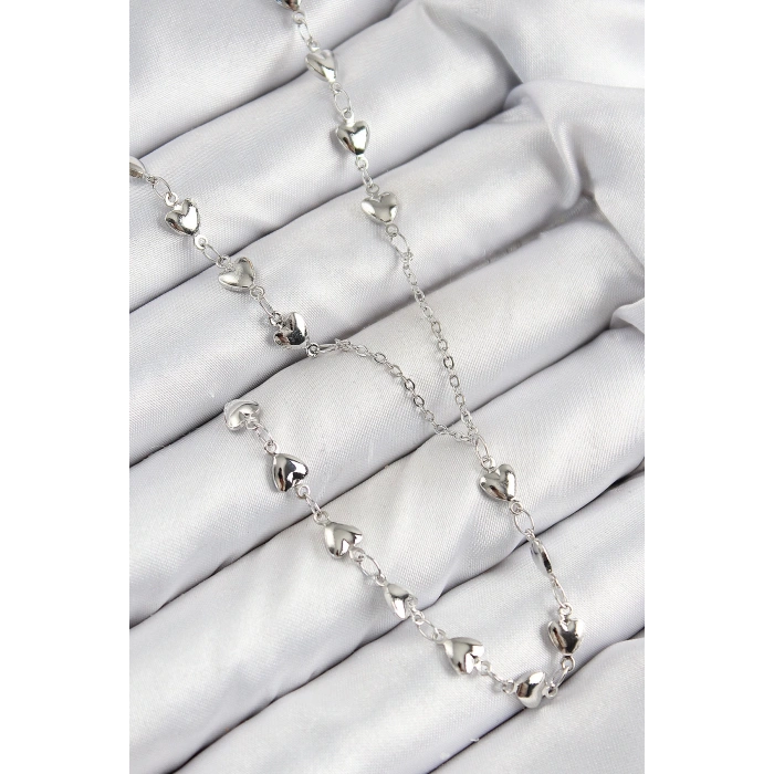 BFS Pirinç Zirkon Taşlı Kalp Model Gümüş Renk Y Kolye