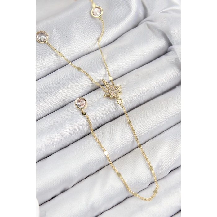 BFS Pirinç Zirkon Taşlı Kutup Yıldızı Model Gold Renk Y Kolye